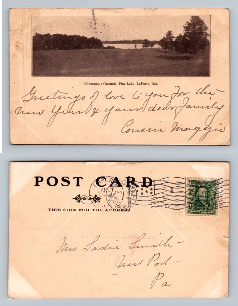 La Porte, IN-Indiana Pine Lake Chautauqua Grounds View PC Vintage c1906 Postcard