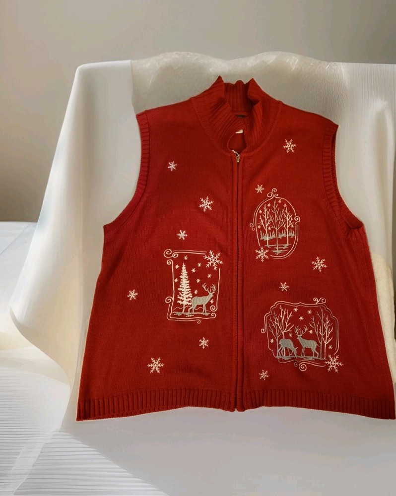 Vintage Southern Lady Women's Christmas Holiday Sweater Vest Zip Closure Xl