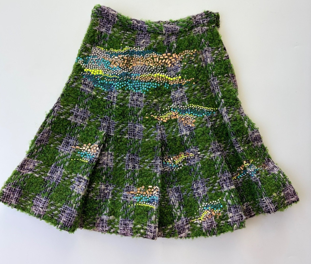Vintage 2005 Libertine Tweed Skirt Green Beaded A Line Pleated Archival small