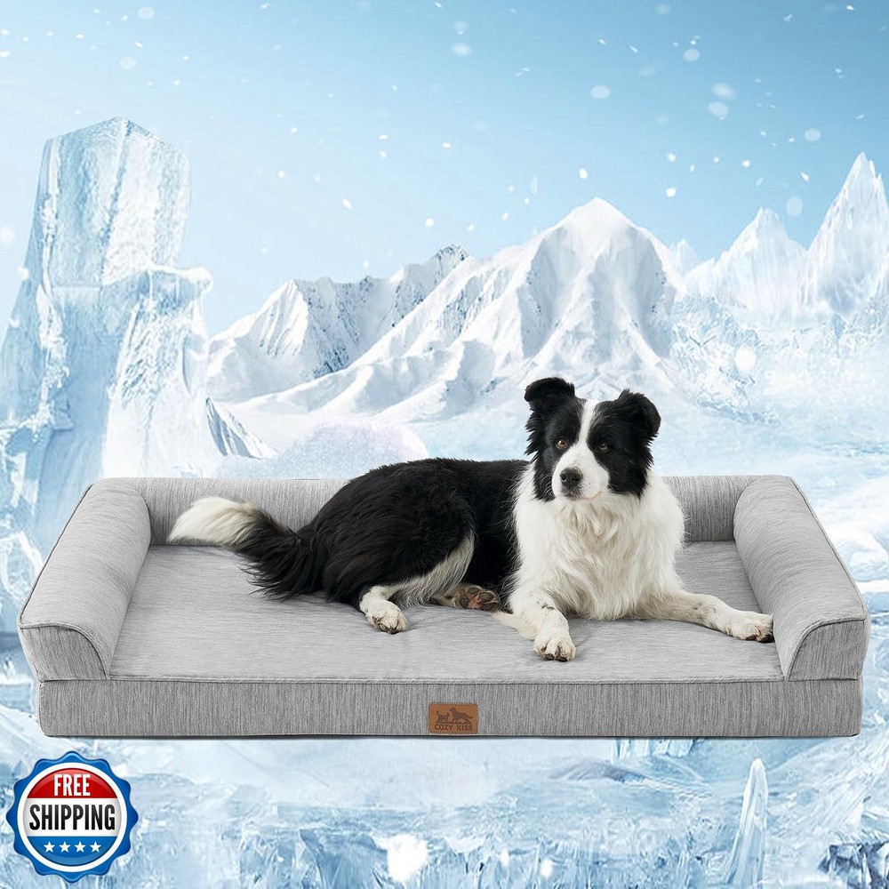 Cozy Kiss Cooling Orthopedic Dog Bed with Removable Cover and Supportive Sides