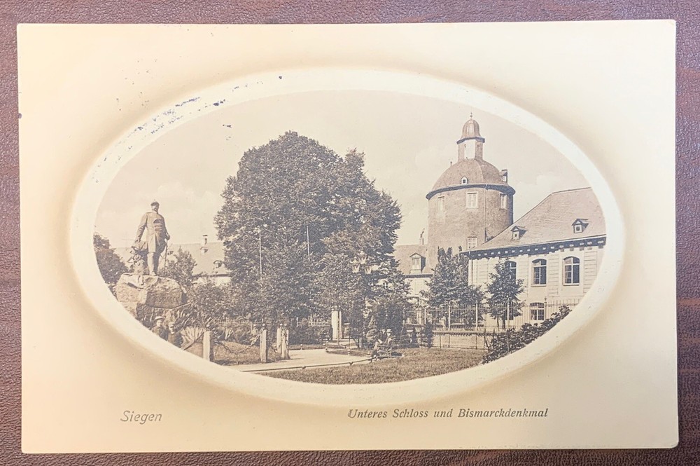 Vintage Postcard RPPC, Siegen, Unteres Schloss  Und Bismarckdenkmal, Germany WW1