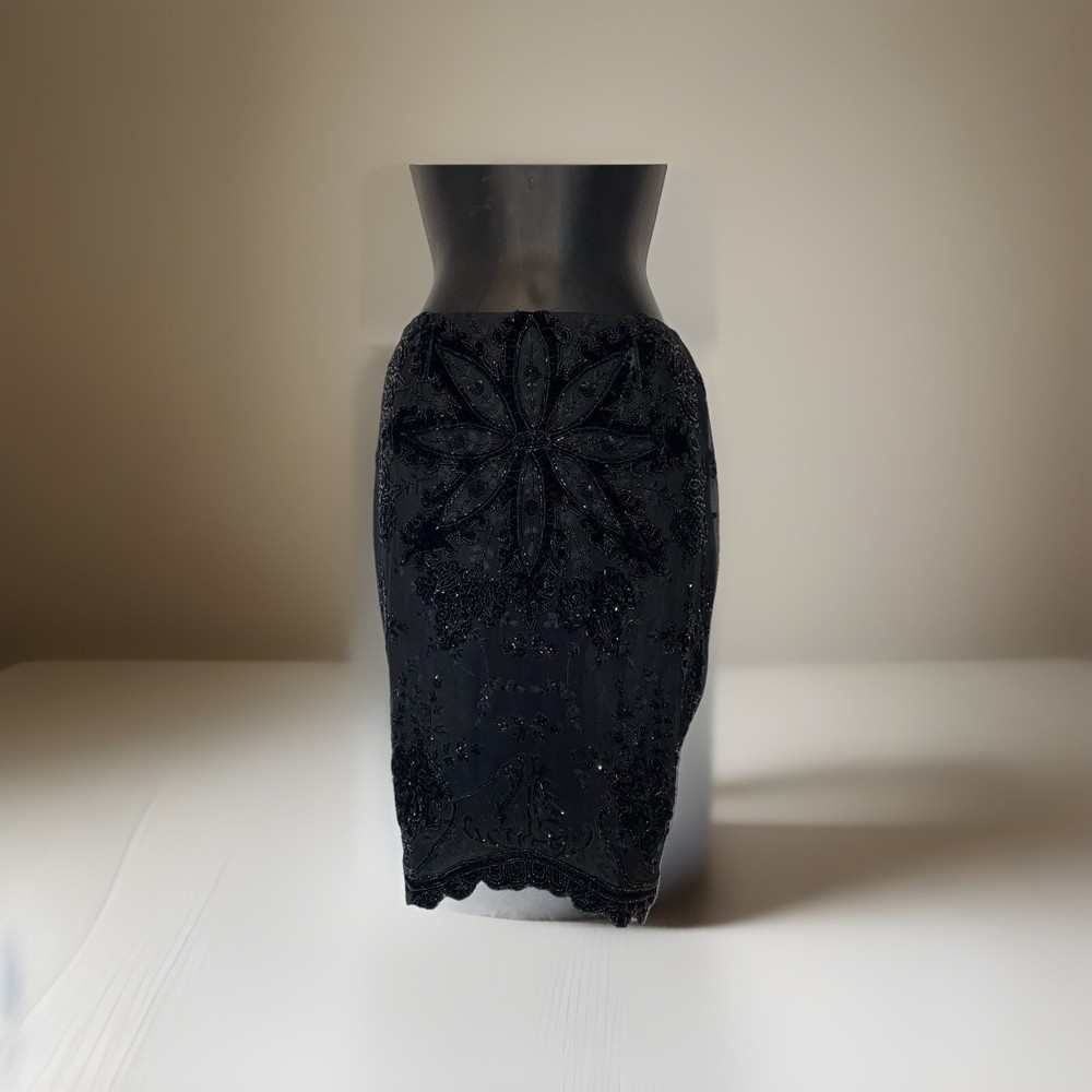 Emma Black Silk Beaded Skirt Black Color Women’s 8 Gr1