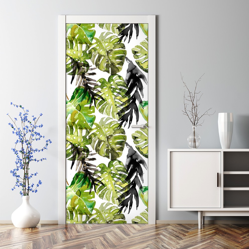 Moro leaves watercolor mural self-adhesive bubble-free door decor sticker
