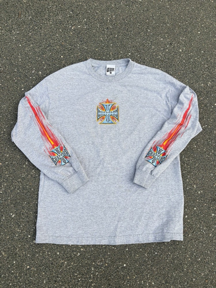 Vintage Jesse Who West Coast Choppers Flaming Cross Long Sleeve Shirt Large Y2K