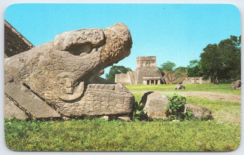 Chichen Itza Plumed Serpent Head & Temple of the Jaguar Postcard