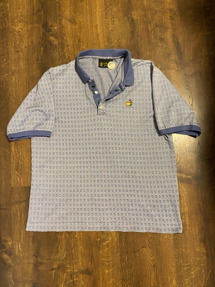 Vintage Bobby Jones Golf Masters Polo Mens Large Blue Geometric  Short Sleeve