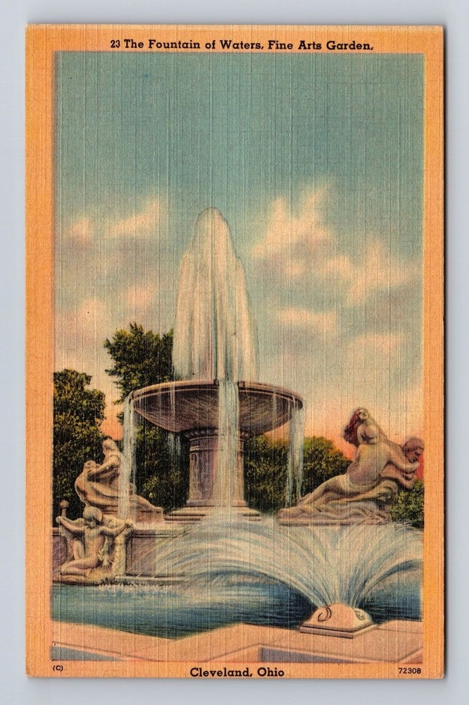 Cleveland OH- Ohio, The Fountain Of Waters, Fine Arts Garden, Vintage Postcard