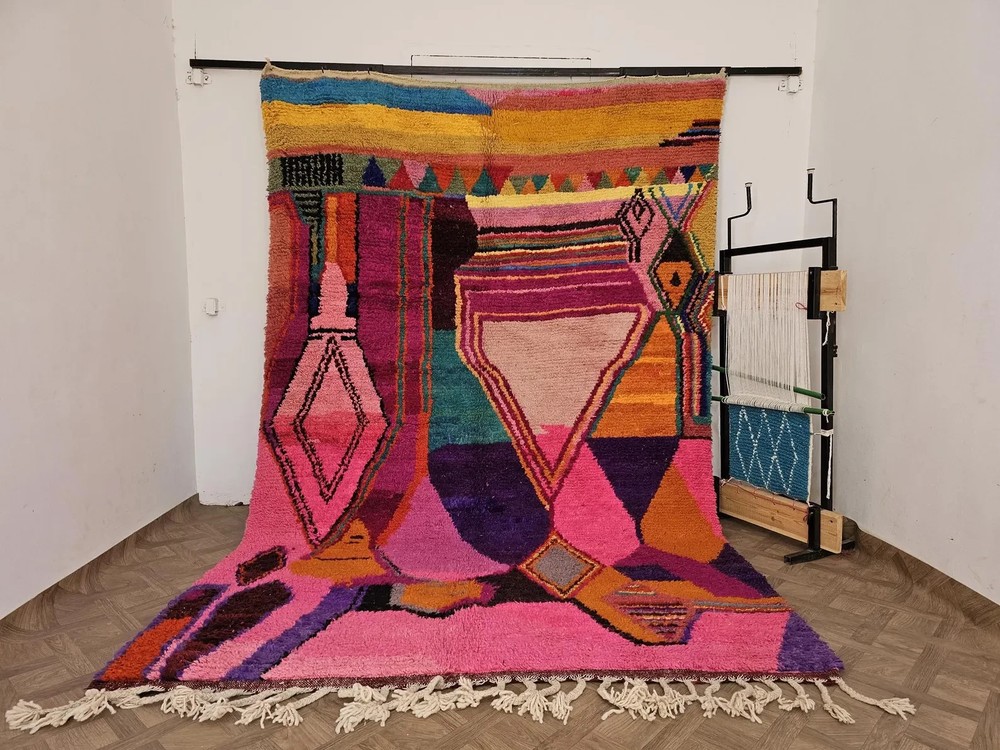 Abstract Boujaad Moroccan Rug: Pink & Purple Berber Wool Carpet