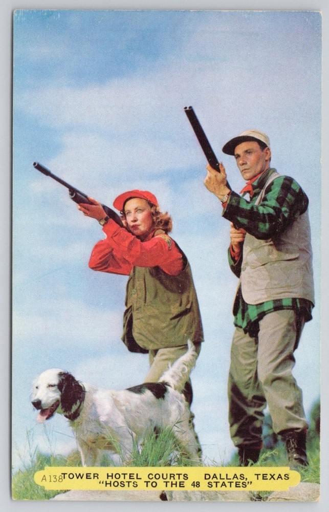 Dallas Texas Tower Hotel Courts Hunting Dog Shotguns Rembrandt Postcard
