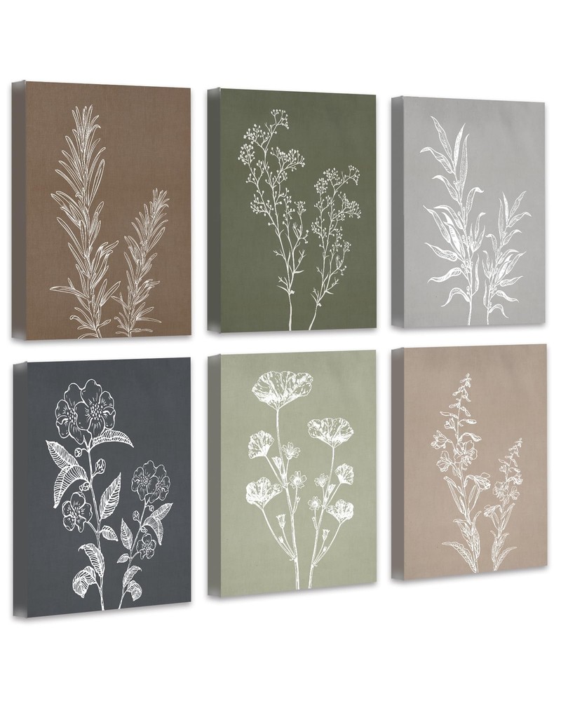 Botanical Wall Art Framed Boho Wall Art Decor Wooded Minimalist Vintage Print...