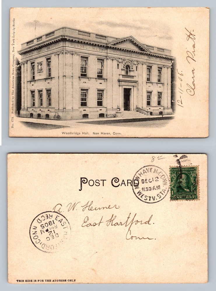 New Haven, CT-Connecticut, Woodbridge Hall Yale Old Card c1905 Vintage Postcard