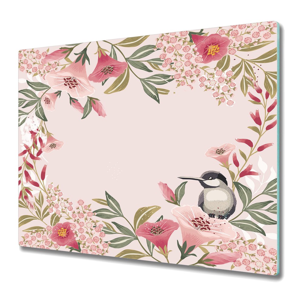 Glass Chopping Cutting Board Romantic floral branch pink and white 60x52