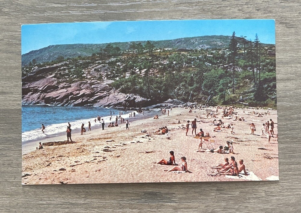 Sand Beach Bar Harbor, Acadia National Park, Maine, Vintage Postcard