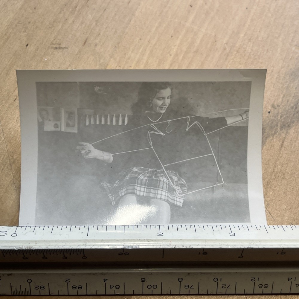 Vintage photograph Snapshot Wire Shirt Shaper Happy Lady 1940s - A1