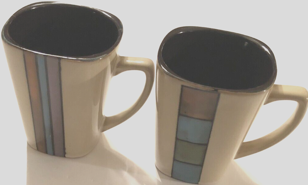 GIBSON Everyday MCM Style Cimarron Coffee Mugs Mocha Brown Set of 2 Square Tea