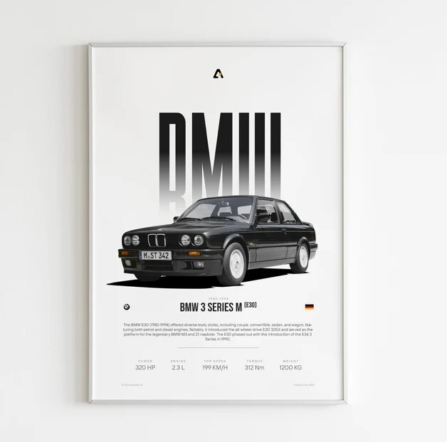 BMW E30 | German Car Print | BMW Wall Art | Old School E30 | BMW Poster