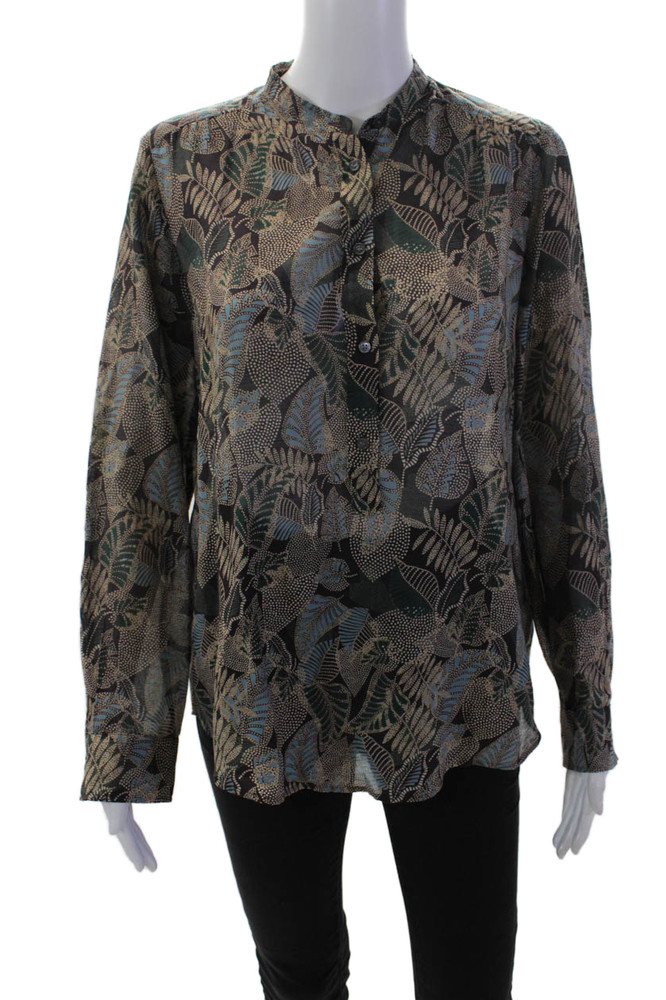 Hartford Womens Long Sleeve Crew Neck Leaf Printed Shirt Brown Green Size 0Free Shipping in US $100+ Orders | $6.95 Orders Below