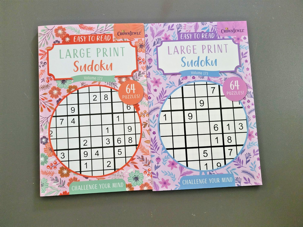 Lot of 2 Large Print Sudoku by CrownJewlz - Volumes 171-172 - 64 Puzzles Each