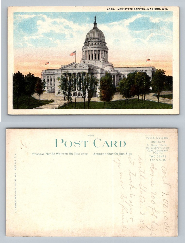 Madison, WI-Wisconsin, New State Capitol Building & Grounds Vintage Postcard