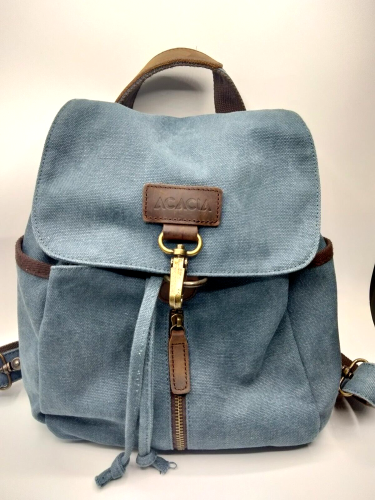 Acacia Blue Canvas Backpack Leather Adjustable-image