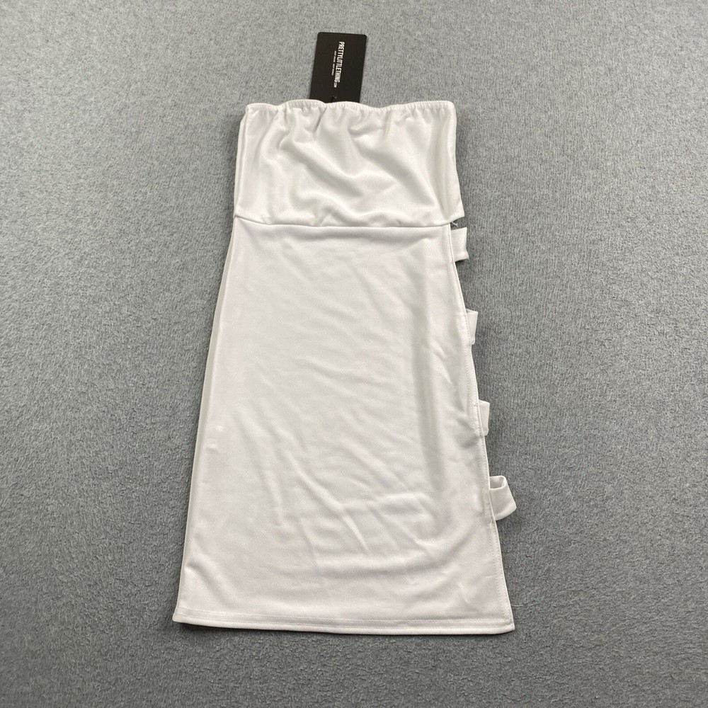 NEW Pretty Little Thing Dress Womens US 0 Split Side Bandeau Bodycon White Crepe