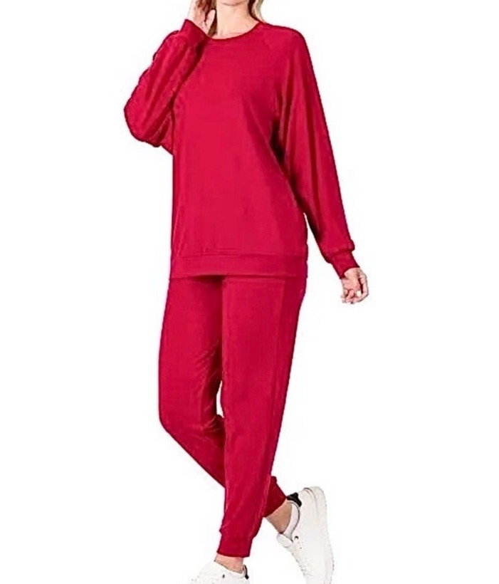 2 Piece Outfit Set Dark Red Pullover & Joggers 1X