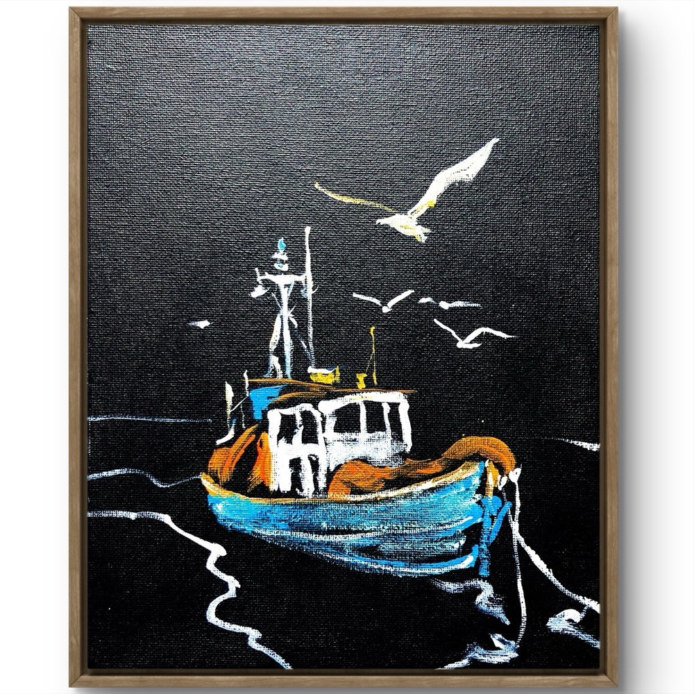 TITA PAINTZ Boat Seagull Chalkboard Sketch Hand Painted Wall Art 8x10 Canvas