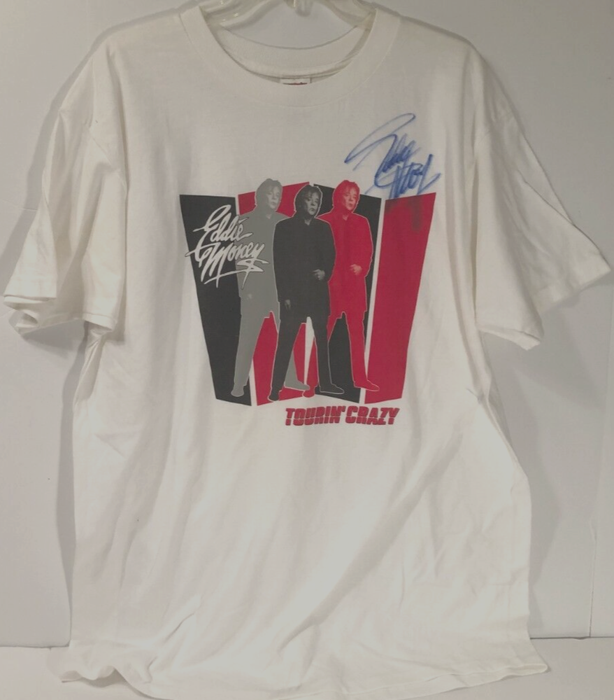 Eddie Money Tourin' Crazy Tour Vintage 90s Concert Blue White T-Shirt Signed XL
