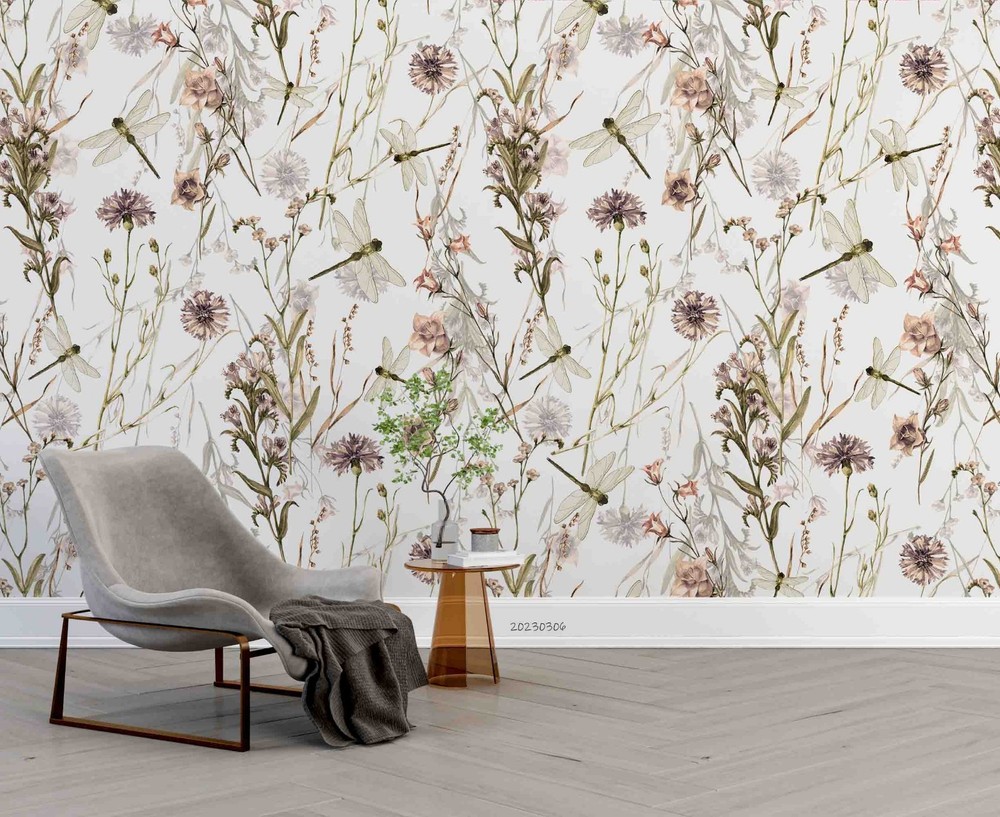3D Flowers Dragonfly Pattern Wall Murals Wallpaper Murals Wall Sticker