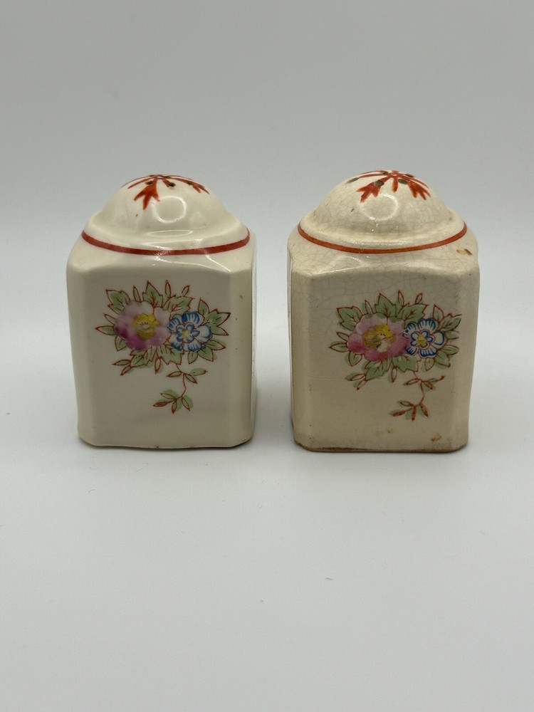 Small Square Cream With Flowers Salt & Pepper Shakers