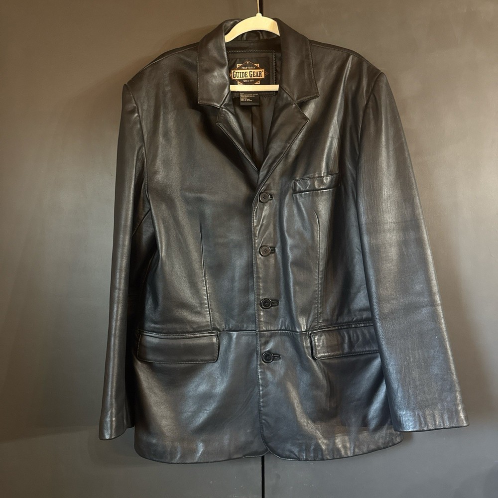 Guide Gear 100% Leather Blazer Jacket Black  Men’s Size Large Nice Vintage VTG