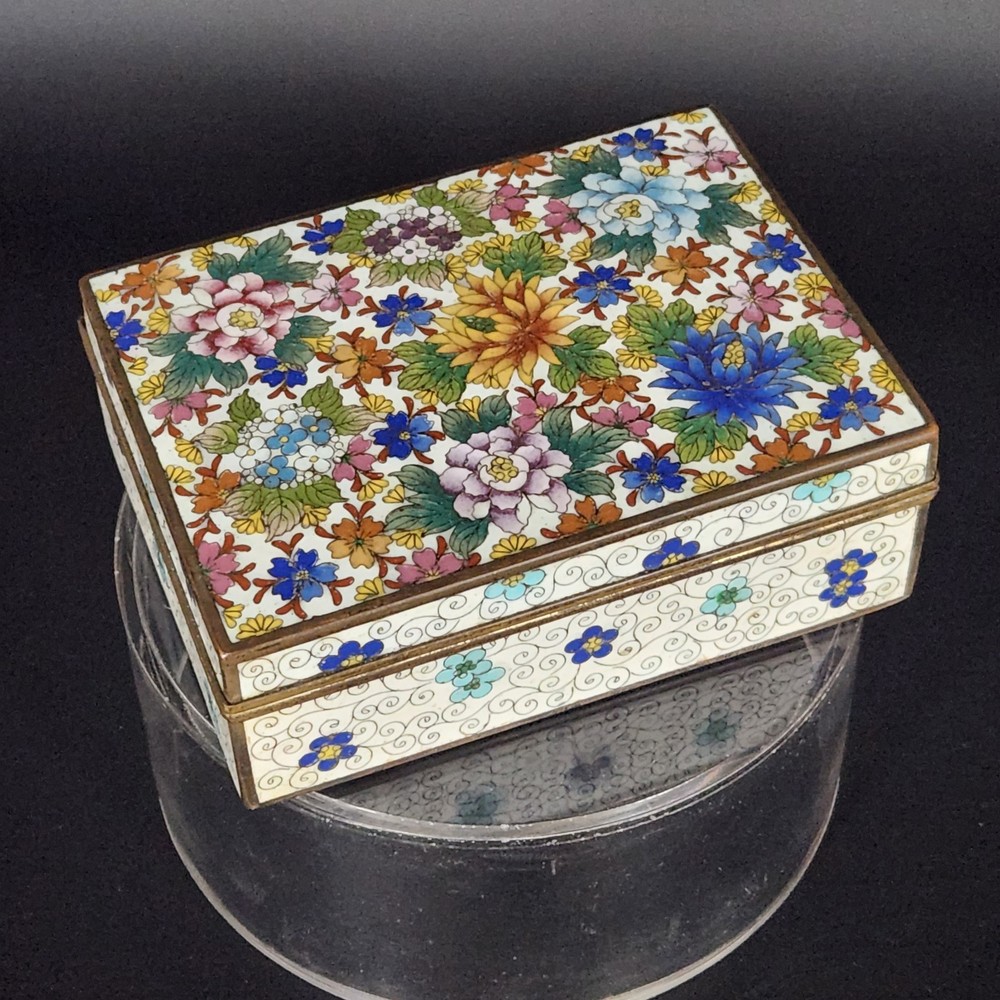 Vintage Inaba Cloisonne Cigarette Box Flowers Japan Collectible Heavy 4.5 x 3.5