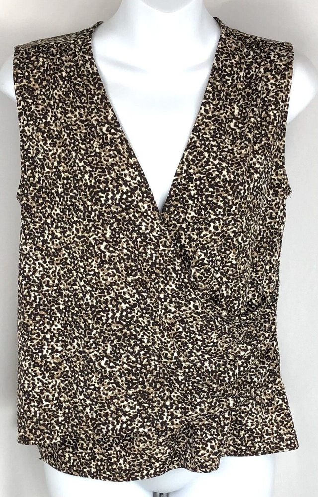 George wrap surplice top M brown cheetah geometric sleeveless stretch Y2K glam