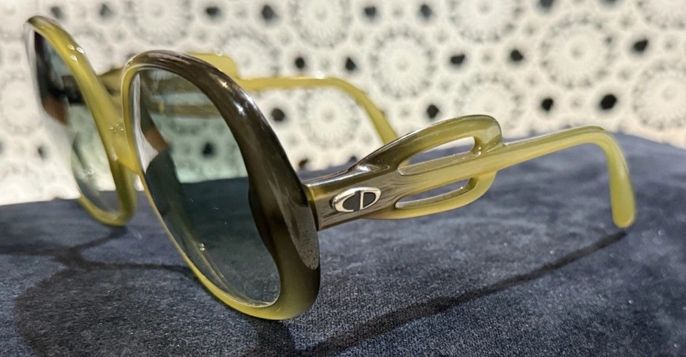 Vintage Christian Dior 70s Oversized  Green Optyl Frame Sunglasses As Is Used