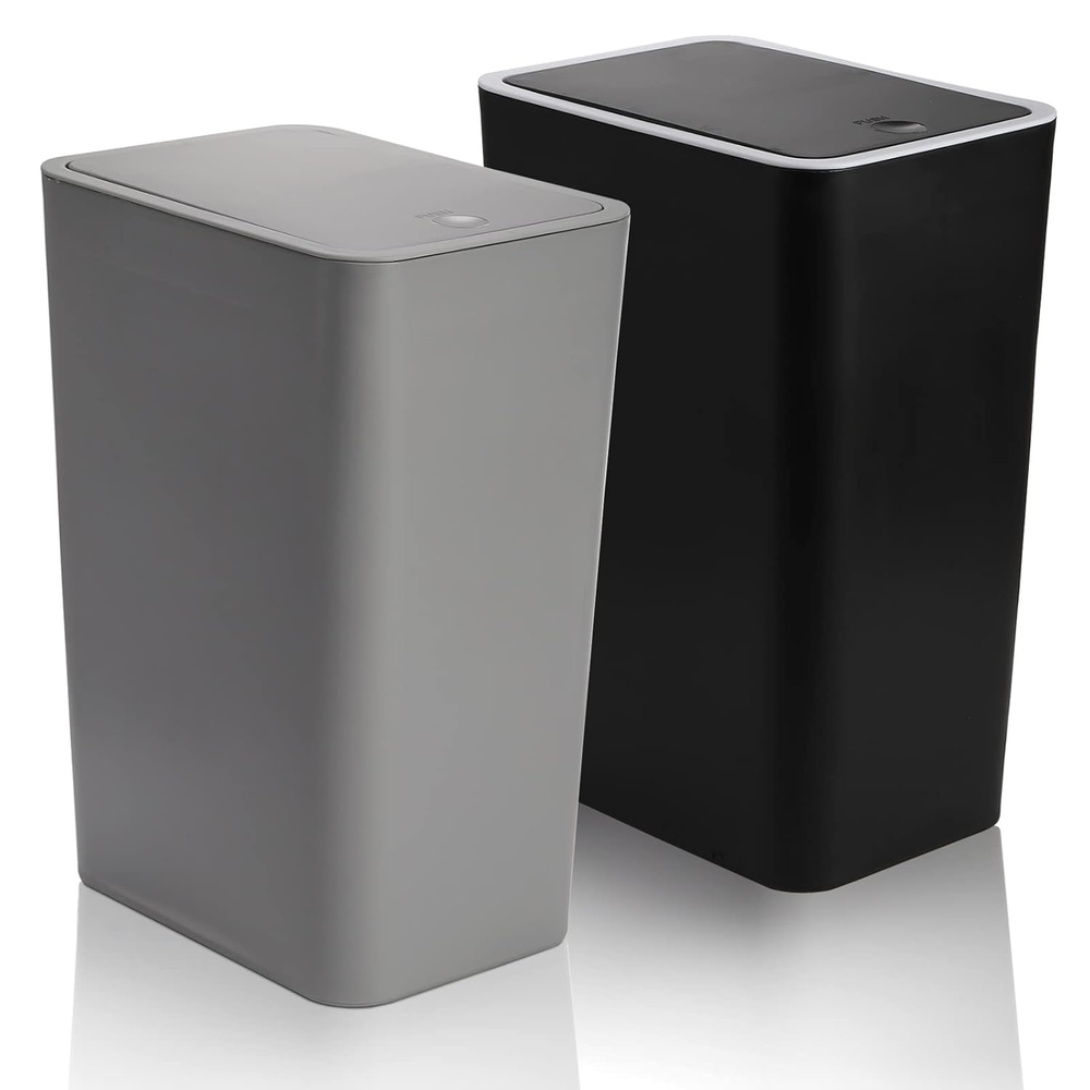 Trash Can, 2 Pack 15 Liter / 4 Gallon Plastic Garbage Container Bin with Press T