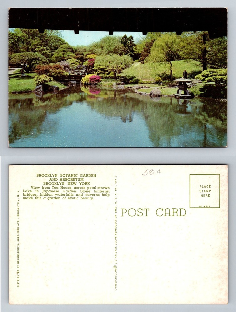 Brooklyn, NY-New York, Botanic Garden Japanese Lake Tea House Vintage Postcard