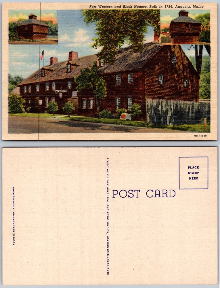 Fort Western Block House Augusta Maine Postcard