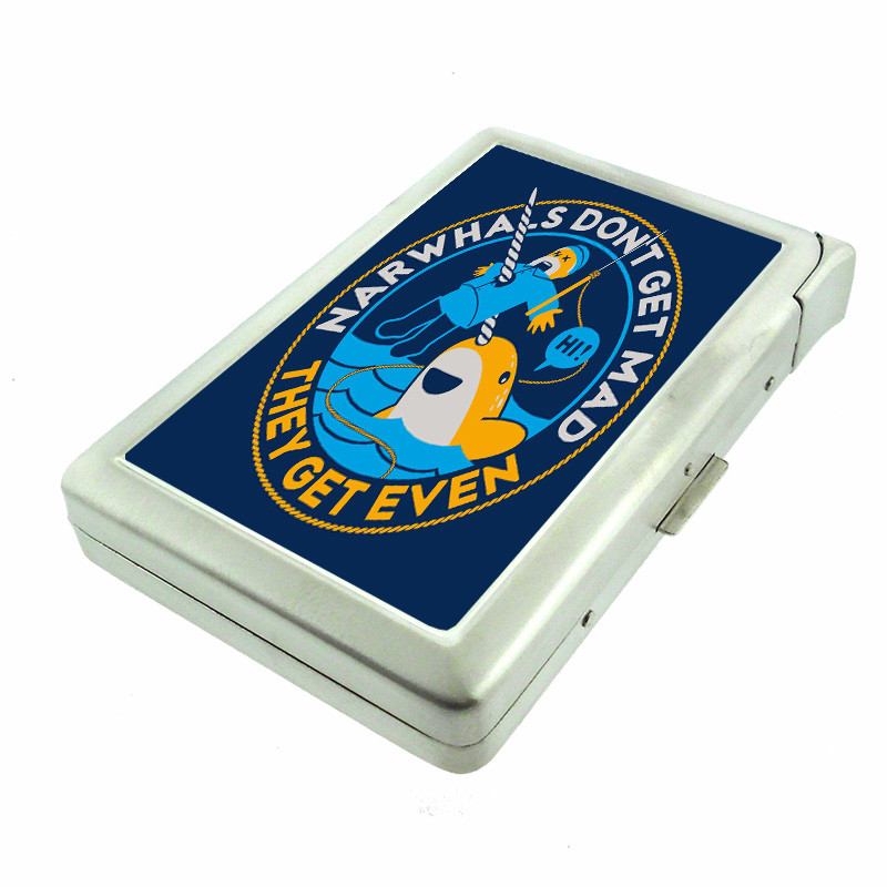 Narwhals D5 100's Size Cigarette Case with Built in Lighter Metal Wallet