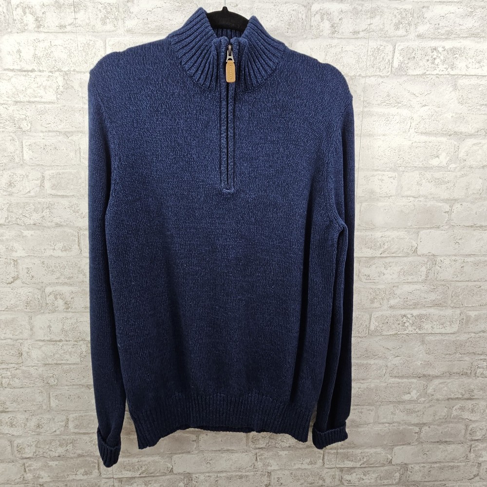 St Johns Bay Mens Blue Quarter Zip Fleece Long Sleeve Sweater Size Small
