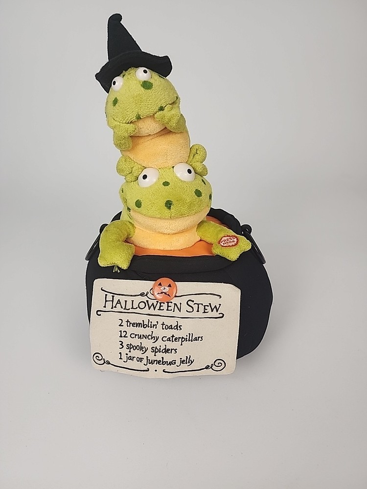 Hallmark Plush Halloween Stew Animated Singing Frogs Witch Cauldron Stew Works