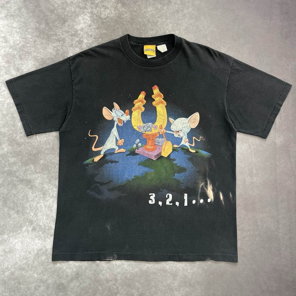 Vintage 90s Pinky & The Brain Double Sided Graphic Cartoon Faded T-Shirt XL