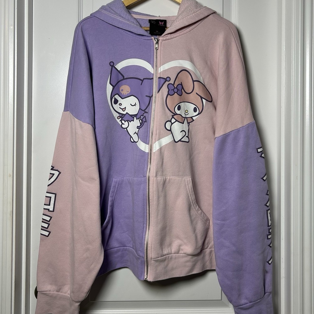 My Melody & Kuromi by Sanrio Pastel Purple Pink Color Block Full Zip Hoodie
