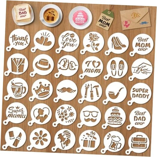 30 Pack Reusable Mother's Day Cookie Cake Stencils for Creative Decorations