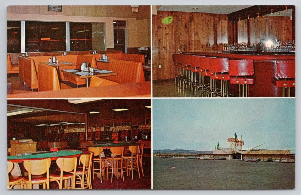 Vintage Cactus Pete's Casino Motel Jackpot Nevada Postcard Bar Dining Room