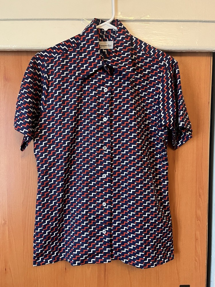 Christian Dior 70’s Women’s Geometric Pattern Button Down Shirt Size M