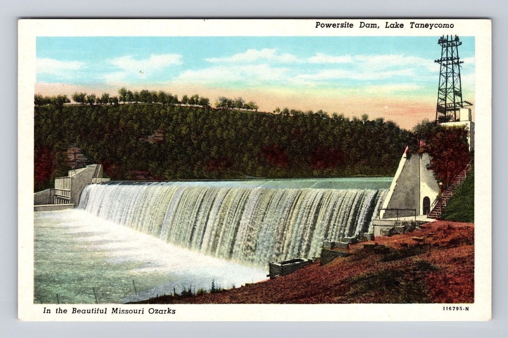 Lake Taneycomo MO-Missouri, Powersite Dam, Ozarks, Antique Vintage Postcard