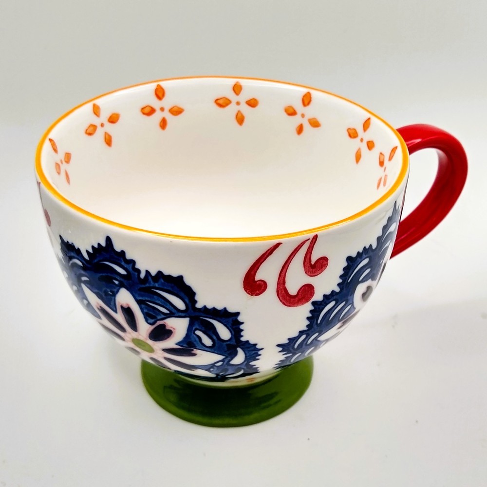 Pier 1 Imports Footed Coffee Tea Mug Cup Hand Painted Stoneware
