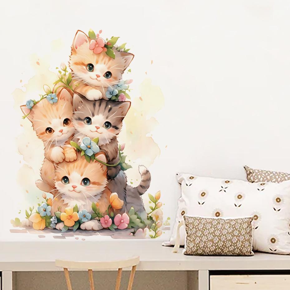 Figurine Animal Cat Plastic Modern Multicolor Wall Mount Small Sticker Decor