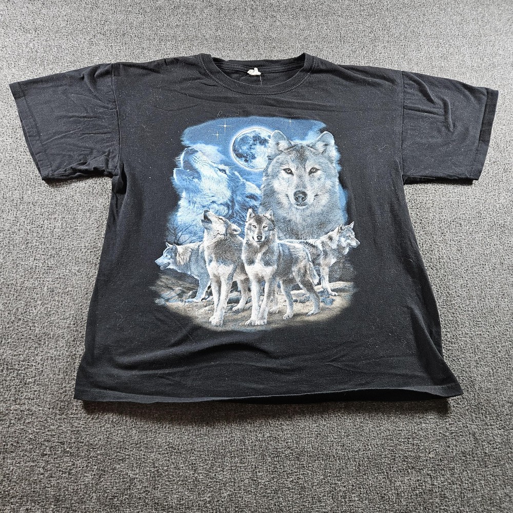 Wolf Pack Moon Graphic Shirt Mens Large Black Howling Wolves Nature Animal Tee