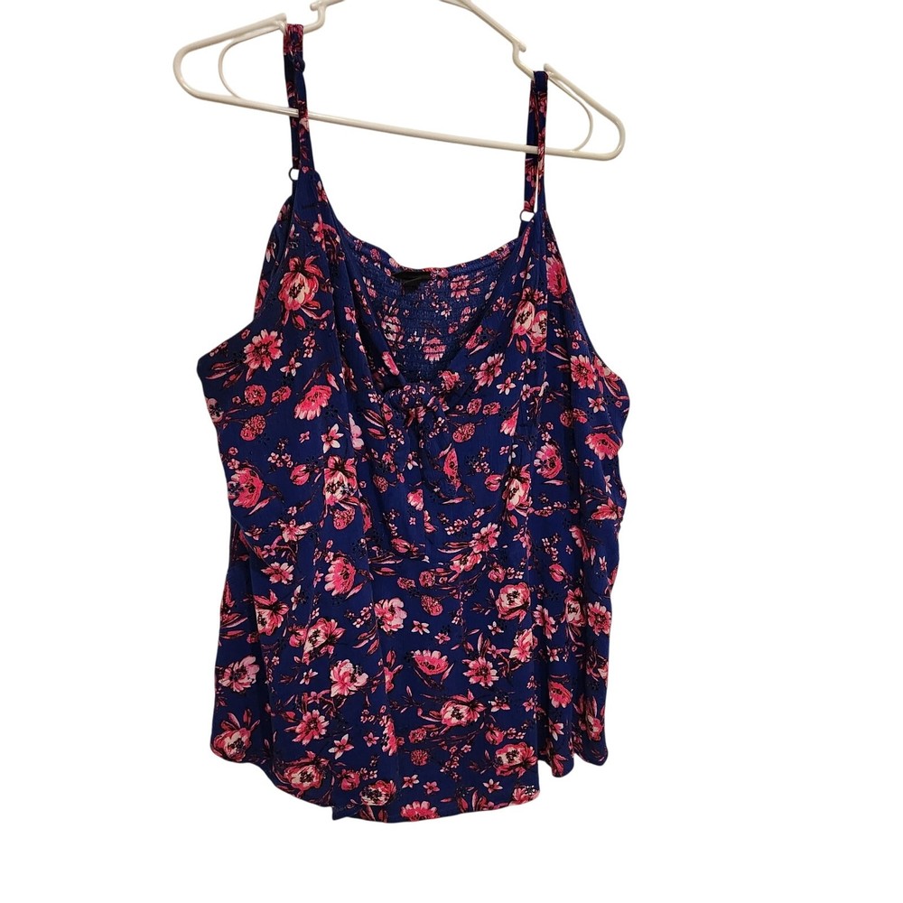 Torrid Blue Pink Floral Boho Smocked V-Neck Peplum Eyelet Cami Tank Top Size 5X